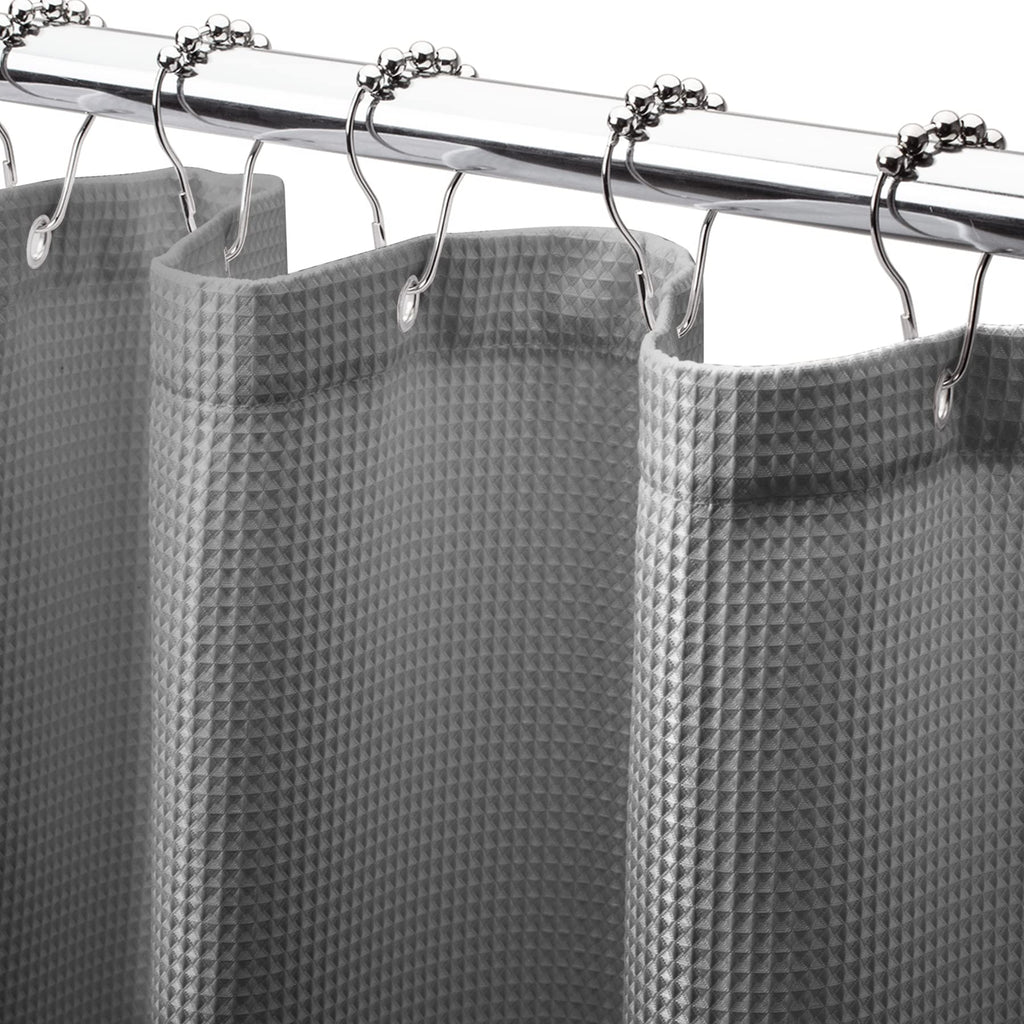 AmazerBath Extra Long Shower Curtain 96 Inches Long, Waffle Shower Curtain White Extra Long, Fabric Shower Curtains for Bathroom, Heavy Duty 240G Waffle Textured, 72x96 Inches