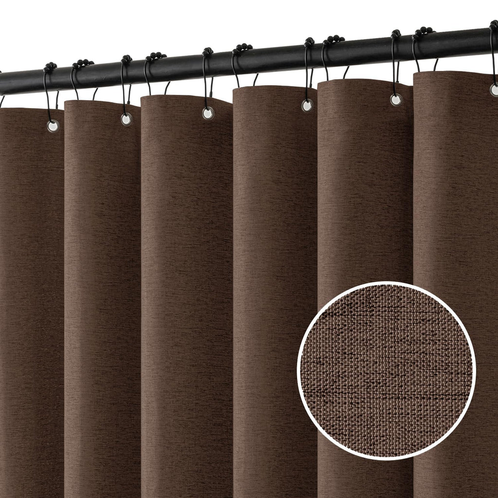 MIULEE 72 x 90 Extra Long Linen Shower Curtain Cream Beige 12 Metal Hooks