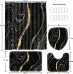 Nkzply 4 Pcs Black Marble Shower Curtain Sets with Rugs Gold Bathroom Set
