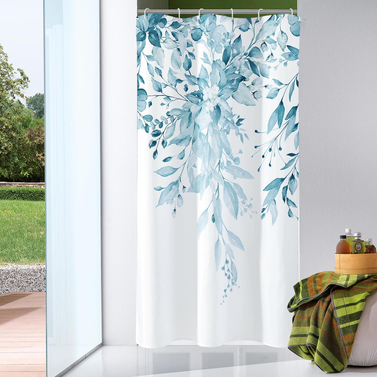 Gibelle Sage Green Eucalyptus Shower Curtain, Floral Print, 72x72