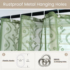 WAZZIO Dark Sage Green Lace Shower Curtain,Boho Chic Style,72 x 72 in