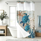 Nautical Green Sea Turtles Beach Theme Fabric Shower Curtain Sets Bathroom Blue Ocean Decor with Grommets and Hooks - 72 x 72 Inch Teal