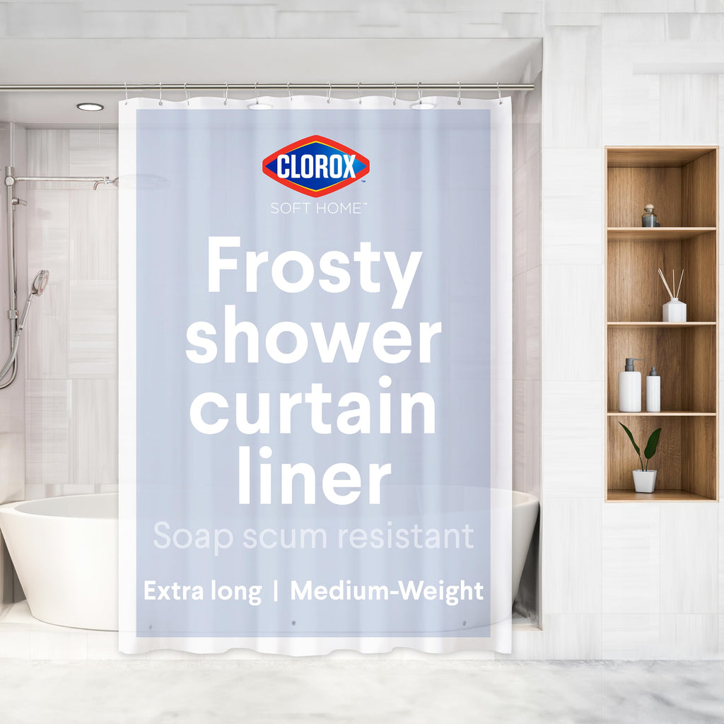 Clorox Shower Curtain Liner & Hooks, Premium Lightweight Flexible Waterproof 4g PEVA for Bathroom with Weighted Magnets, Standard Size 70" x 72", Frosty 1 Pack
