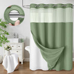 No Hook Shower Curtain with Liner Set Hotel Waffle Curtain White 72W X 75L