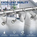 Shower Curtain Rings, Rust-Resistant Metal Curtain Hooks for Bathroom, Glide Smoothly on Curtain Rod, Loose Leaf Rings Set of 12, Zinc Alloy Nickel