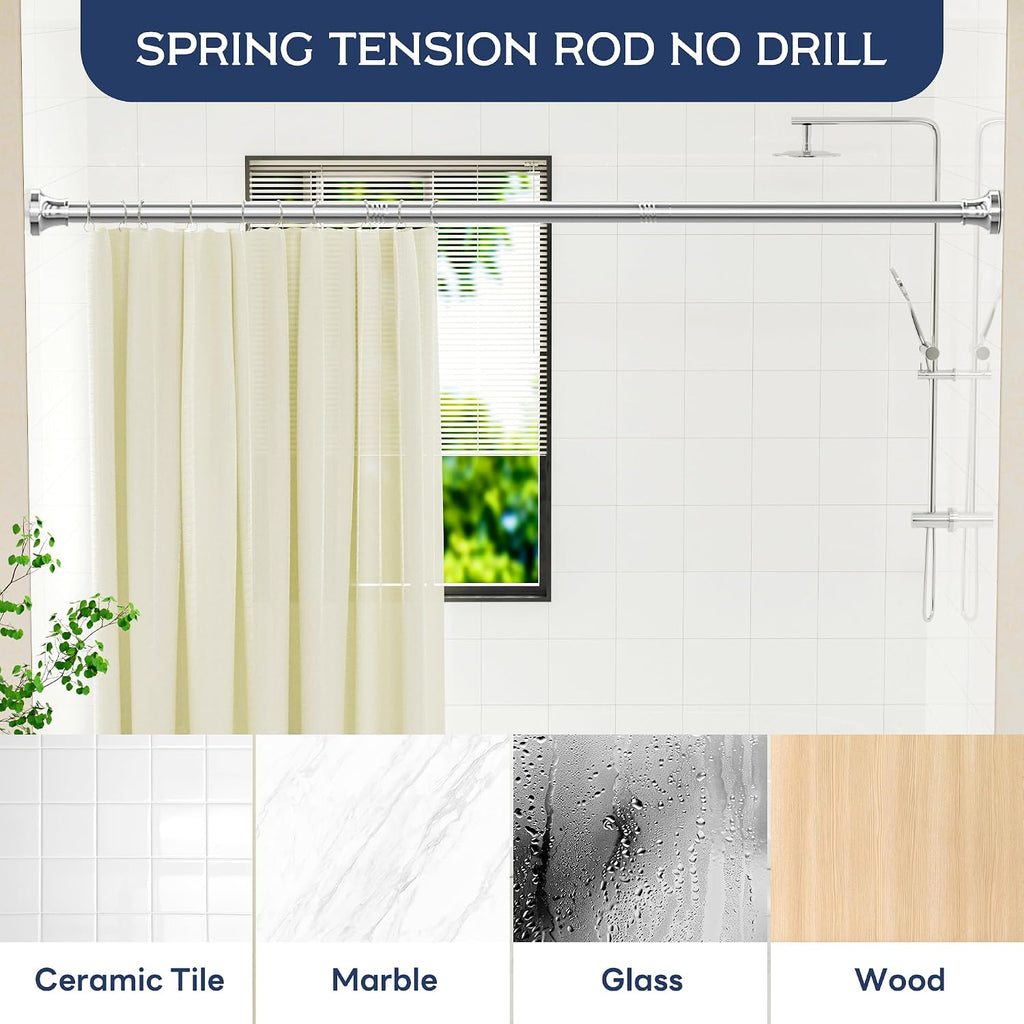 STARLATTA Shower Curtain Rod, 31-80 Inches Adjustable Tension Rod, 1-Inch Diameter Heavy Duty Rustproof Stainless Steel, No-Drill Spring Rod for Bathroom, Kitchen and Closet, Silver