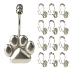 Sunlit Fashion Design Cute Paw Print Polished Shower Curtain Hooks for Dog Cat and Bear, Rust Proof Oil Metal Shower Curtain Rings, Black-12 Pack