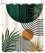 KOMLLEX Mid Century Green Boho Shower Curtain, Abstract Modern Shower Curtains for Bathroom, Plant Botanical Minimalist Leaf Arch Sun Fabric Liner Waterproof Polyester 12 Pack Hooks 60Wx72L Inches