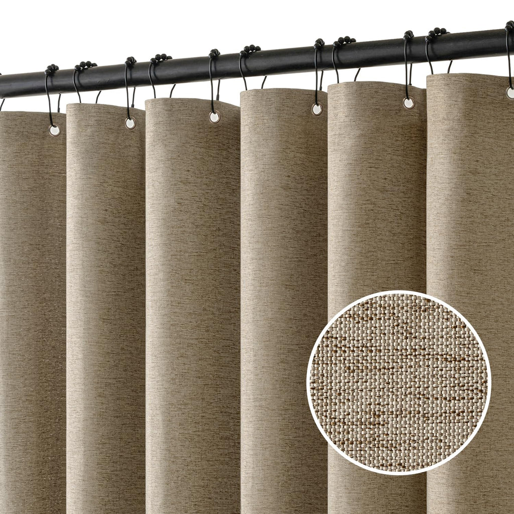 MIULEE 72 x 90 Extra Long Linen Shower Curtain Cream Beige 12 Metal Hooks