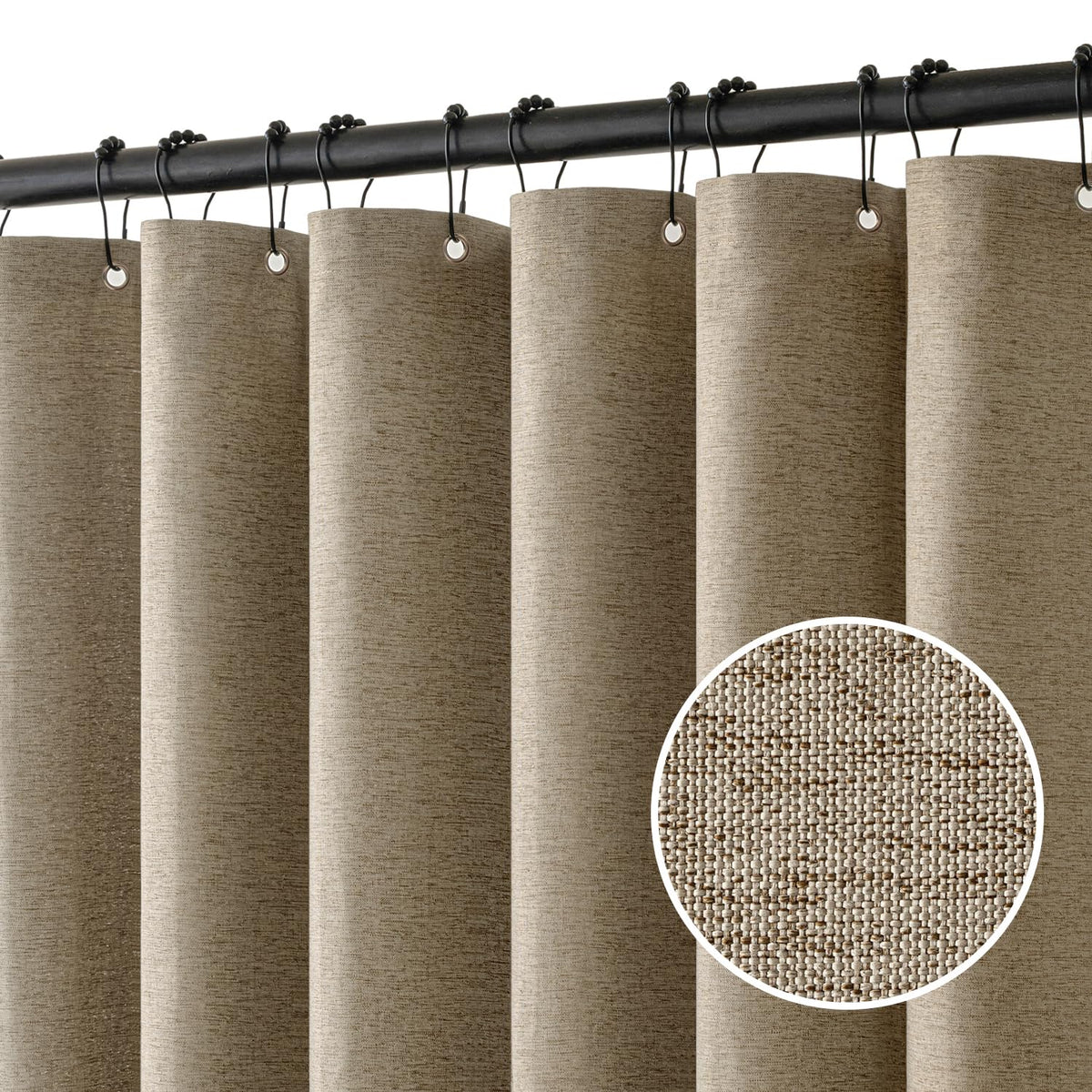 MIULEE 72 x 90 Extra Long Linen Shower Curtain Cream Beige 12 Metal Hooks