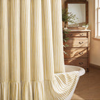 Farmhouse Shower Curtain Ruffle Linen Cream-Brown Stripe 72"W x 84"L
