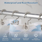 DAWNER Shower Curtain Hooks, Rust Proof Metal Easy Glide Double Rings, Stainless Steel Hangers for Bathroom Curtains, Set of 12, Brushed Nickel