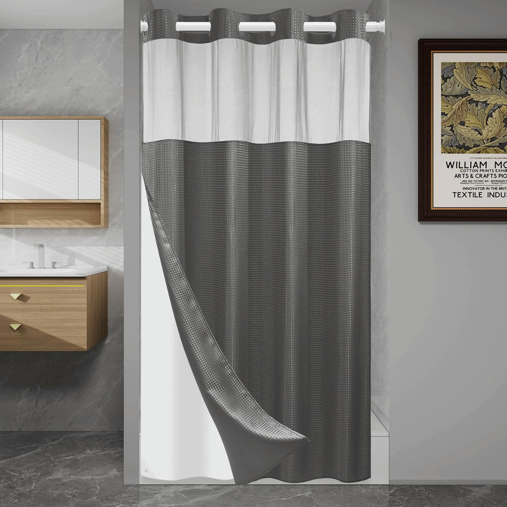 SORTTO Ringless Waffle Shower Curtain with Snap in Liner Set, 71x74, White