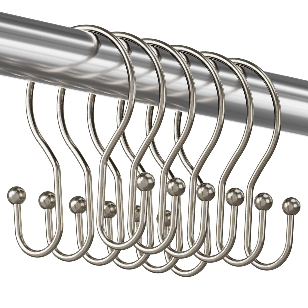 Titanker Shower Curtain Hooks Rings, Rust-Resistant Metal Double Glide Shower Hooks for Bathroom Shower Rods Curtains, Set of 12 Hooks - Matte Nickel