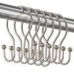 Titanker Shower Curtain Hooks Rings, Rust-Resistant Metal Double Glide Shower Hooks for Bathroom Shower Rods Curtains, Set of 12 Hooks - Matte Nickel