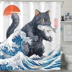 Accnicc Cute Cat Shower Curtain Funny Fun Cool Cats Monet Shower Curtains for Bathroom Water Lilies Waterproof Fabric Bath Curtain Decor 72 X 72 Inch