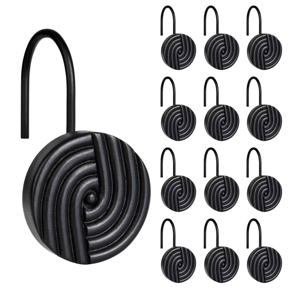 Square Shower Curtain Hooks, Decorative Bathroom Curtain Rings, Black