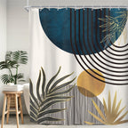 KOMLLEX Mid Century Green Boho Shower Curtain, Abstract Modern Shower Curtains for Bathroom, Plant Botanical Minimalist Leaf Arch Sun Fabric Liner Waterproof Polyester 12 Pack Hooks 60Wx72L Inches