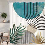 KOMLLEX Mid Century Green Boho Shower Curtain, Abstract Modern Shower Curtains for Bathroom, Plant Botanical Minimalist Leaf Arch Sun Fabric Liner Waterproof Polyester 12 Pack Hooks 60Wx72L Inches