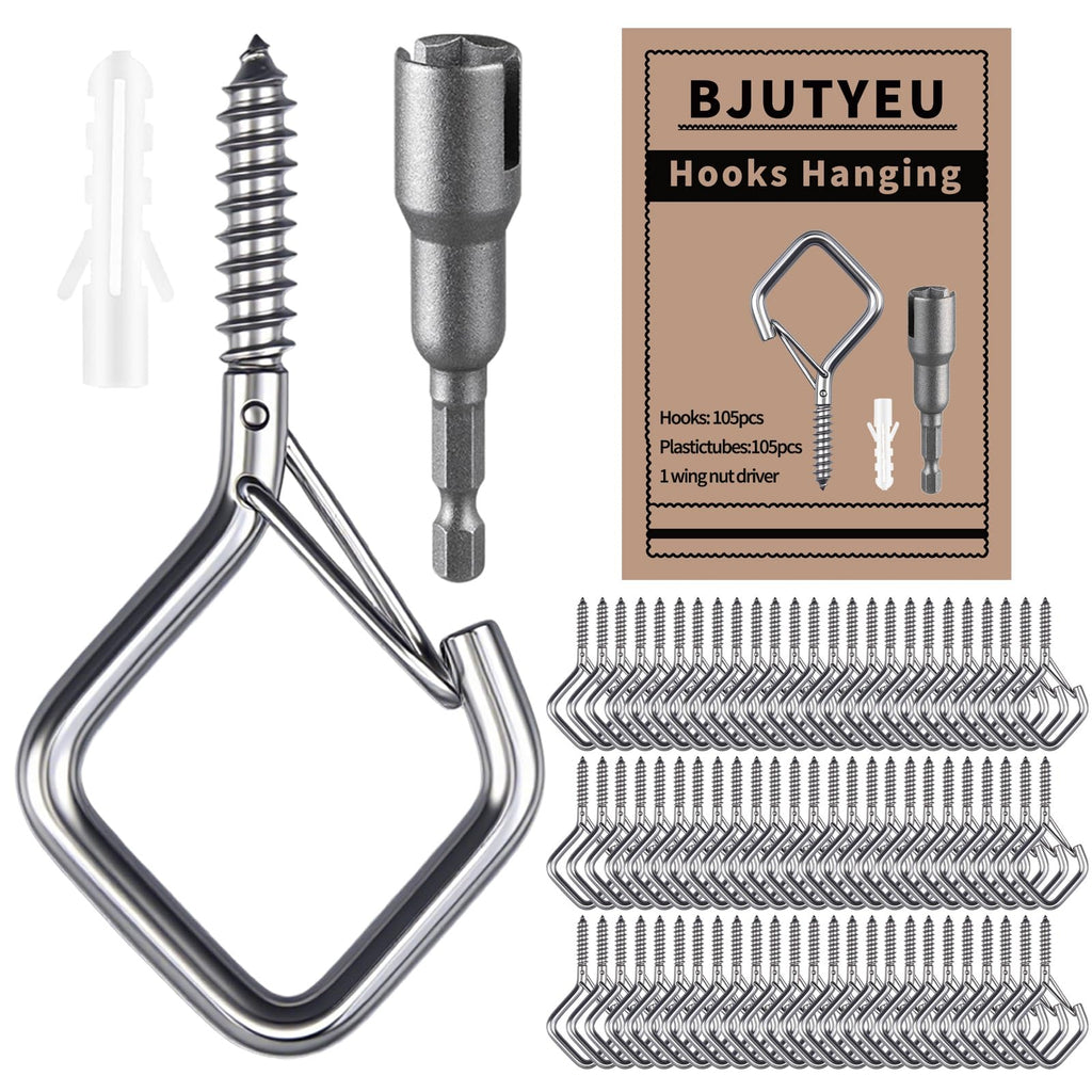 65 Pcs Stainless Steel Hooks, 2.16" Screw Hooks with Safety Buckle