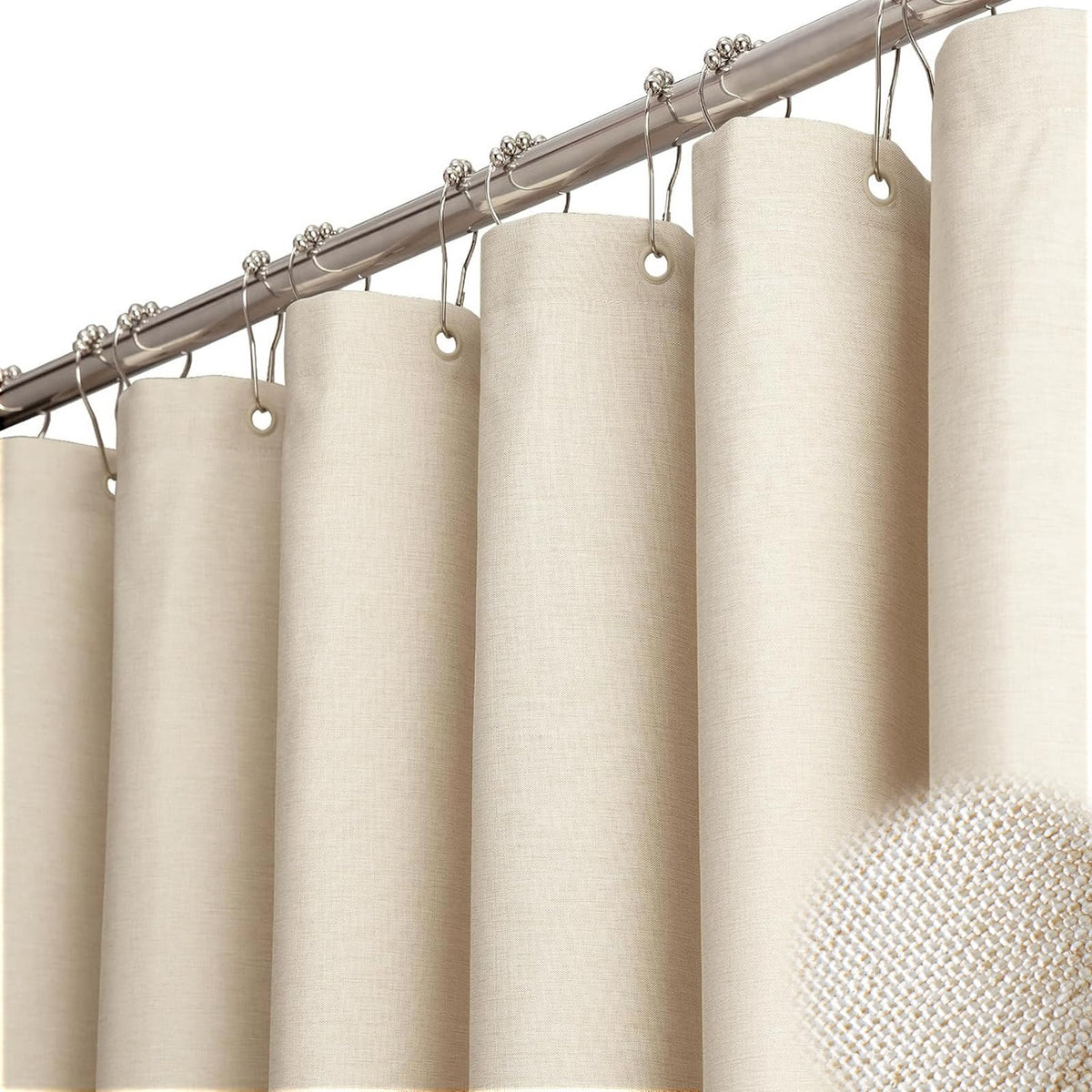 BTTN Beige Linen Textured Waterproof Cloth Shower Curtain Set, 72x72, Cream