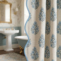 Boomkin Block Print Scalloped Shower Curtain Set with 12 Hooks