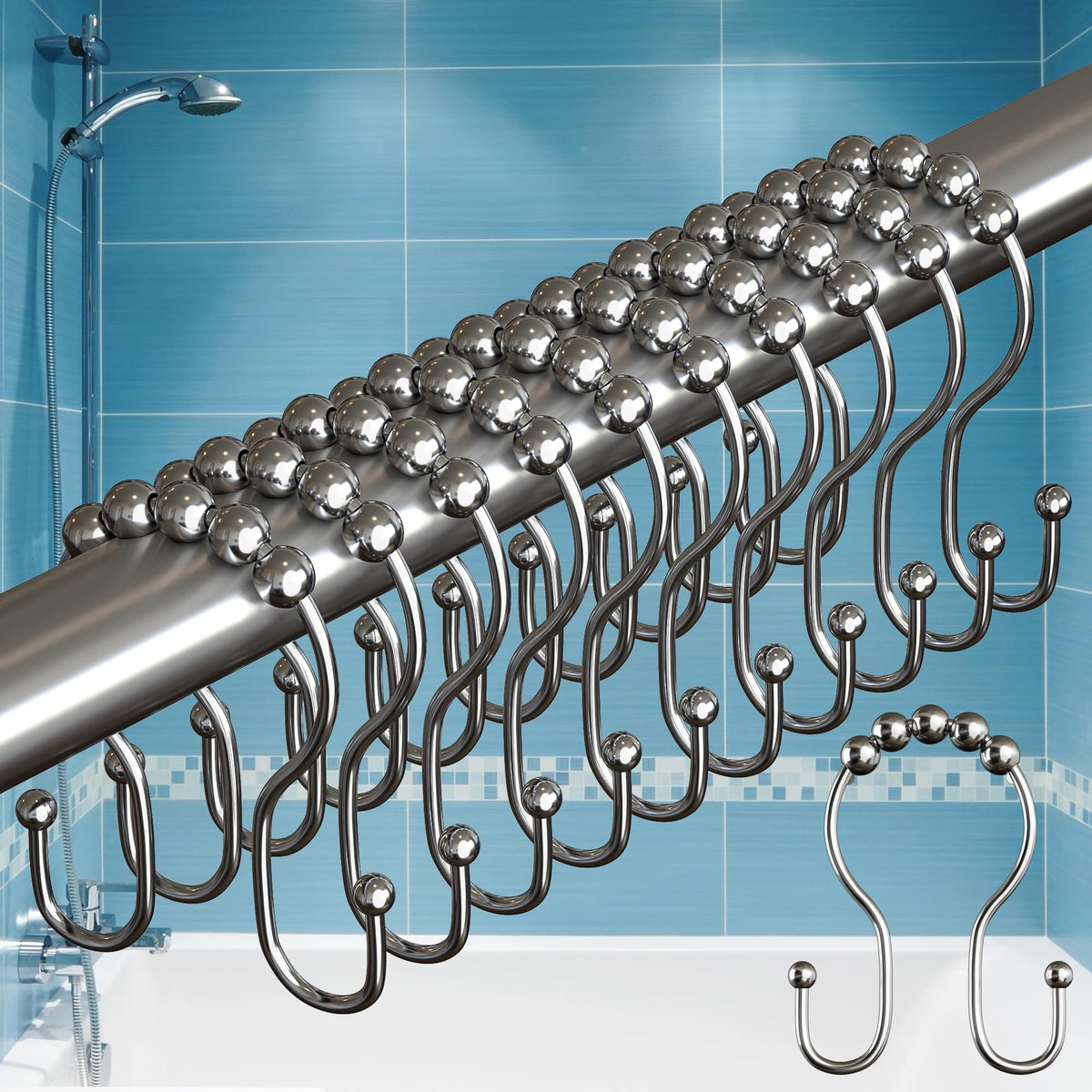 BigFoot Shower Curtain Hooks, Stainless Steel, Rust-Resistant, Easy Install