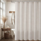 Farmhouse Striped Shower Curtain Taupe Vintage Linen Curtain 72"W X 72"L