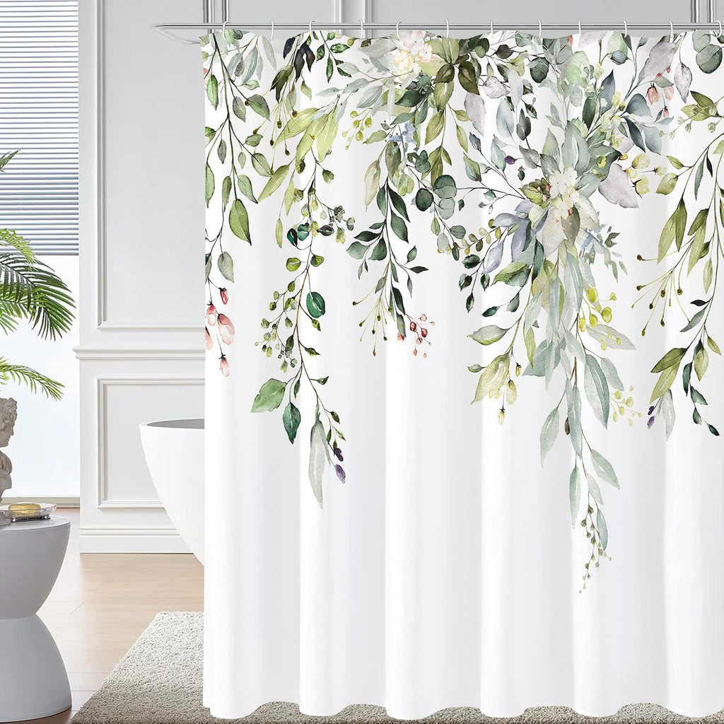 Gibelle Sage Green Eucalyptus Shower Curtain, Floral Print, 72x72