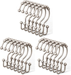 DAWNER Shower Curtain Hooks, Rust Proof Metal Easy Glide Double Rings, Stainless Steel Hangers for Bathroom Curtains, Set of 12, Brushed Nickel