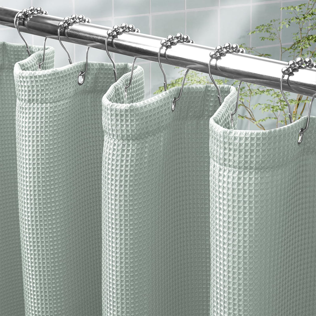 AmazerBath Short Shower Curtain 72x65 Inches, White Shower Curtain Waffle Textured, Heavy Duty 240GSM, Fabric Shower Curtain, Hotel Quality Bathroom Shower Curtains, Thick and Heavy