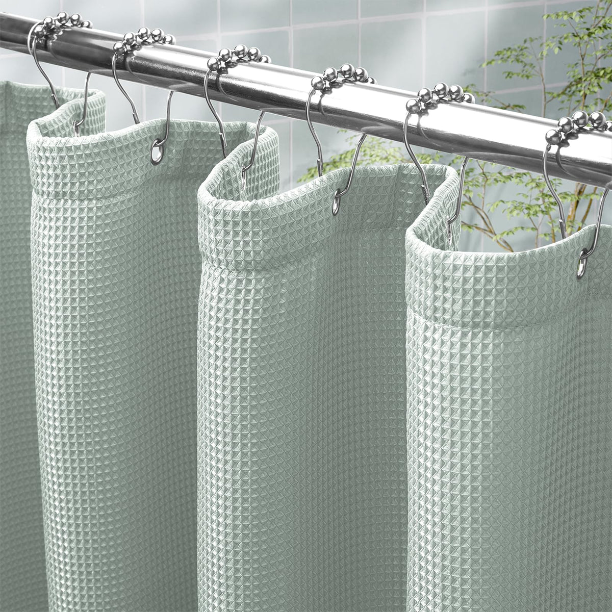 AmazerBath Short Shower Curtain 72x65 Inches, White Shower Curtain Waffle Textured, Heavy Duty 240GSM, Fabric Shower Curtain, Hotel Quality Bathroom Shower Curtains, Thick and Heavy