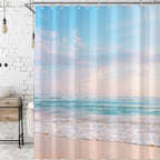 Ocean Beach Coastal Nautical Summer Sunset Shower Curtain for Bathroom 72W*72H Inch Seaside Seacoast Beachy Waves Bathtub Decor Seascape Neutral Cool Waterproof Polyester Fabric Set with 12 Hooks
