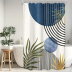 KOMLLEX Mid Century Green Boho Shower Curtain, Abstract Modern Shower Curtains for Bathroom, Plant Botanical Minimalist Leaf Arch Sun Fabric Liner Waterproof Polyester 12 Pack Hooks 60Wx72L Inches