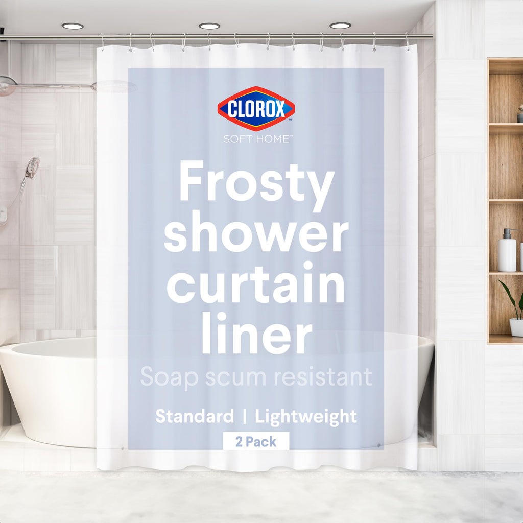Clorox Shower Curtain Liner & Hooks, Premium Lightweight Flexible Waterproof 4g PEVA for Bathroom with Weighted Magnets, Standard Size 70" x 72", Frosty 1 Pack