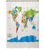 SKL Home The World Map Waterproof PEVA Shower Curtain, Clear/Multi