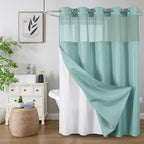 Colorful Star Sage Green No Hook Waffle Shower Curtain Set, 72 x 75 Inch