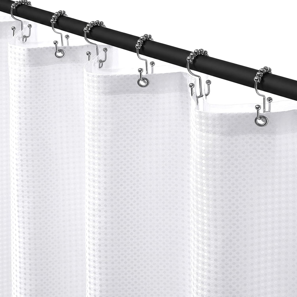 Siiluminisoy Shower Curtain with Liner, 3 in 1 Waffle Shower Curtain Set with 12 Metal Hooks, Waterproof, Machine Washable, Luxury Fabric Shower Curtains for Bathroom, White, 72" W x 72" H