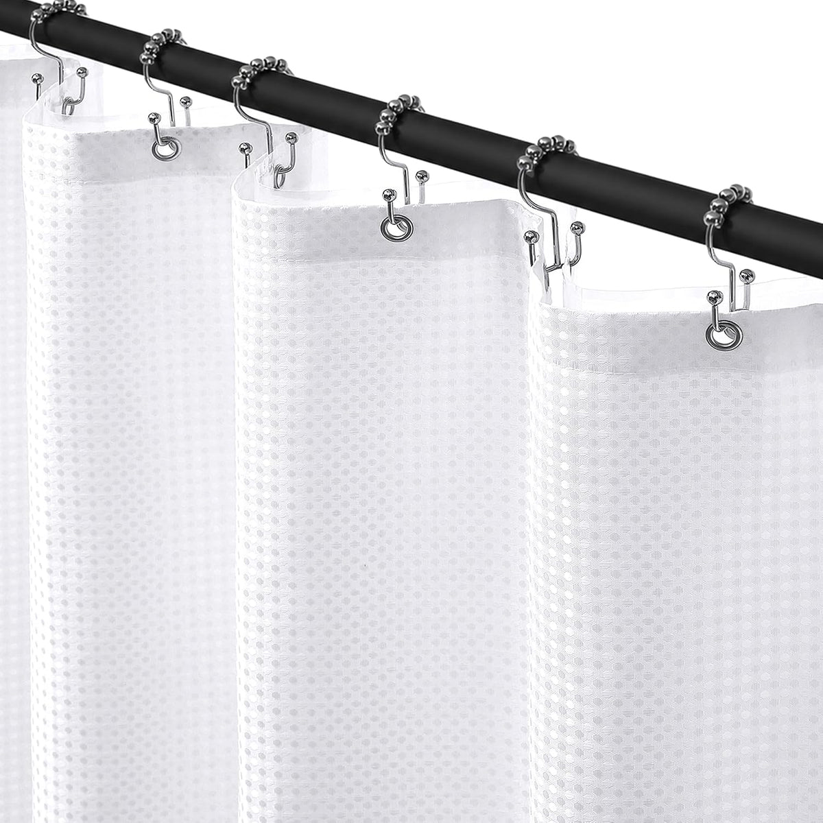 Siiluminisoy Shower Curtain with Liner, 3 in 1 Waffle Shower Curtain Set with 12 Metal Hooks, Waterproof, Machine Washable, Luxury Fabric Shower Curtains for Bathroom, White, 72" W x 72" H