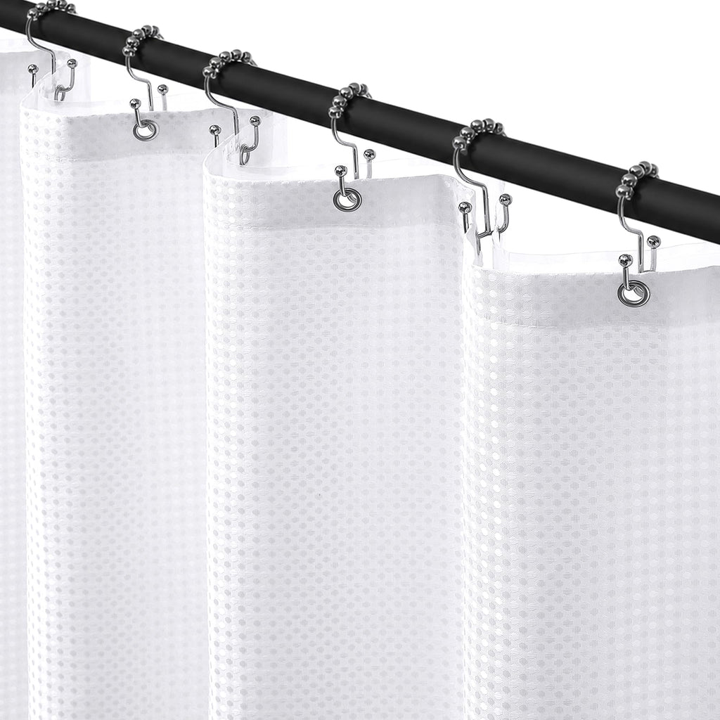 Siiluminisoy Shower Curtain with Liner, 3 in 1 Waffle Shower Curtain Set with 12 Metal Hooks, Waterproof, Machine Washable, Luxury Fabric Shower Curtains for Bathroom, White, 72" W x 72" H