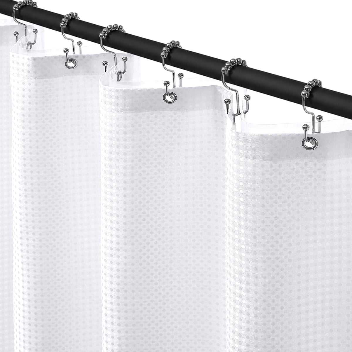 Siiluminisoy Shower Curtain with Liner, 3 in 1 Waffle Shower Curtain Set with 12 Metal Hooks, Waterproof, Machine Washable, Luxury Fabric Shower Curtains for Bathroom, White, 72" W x 72" H
