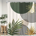 KOMLLEX Mid Century Green Boho Shower Curtain, Abstract Modern Shower Curtains for Bathroom, Plant Botanical Minimalist Leaf Arch Sun Fabric Liner Waterproof Polyester 12 Pack Hooks 60Wx72L Inches