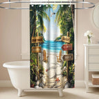 Nautical Green Sea Turtles Beach Theme Fabric Shower Curtain Sets Bathroom Blue Ocean Decor with Grommets and Hooks - 72 x 72 Inch Teal