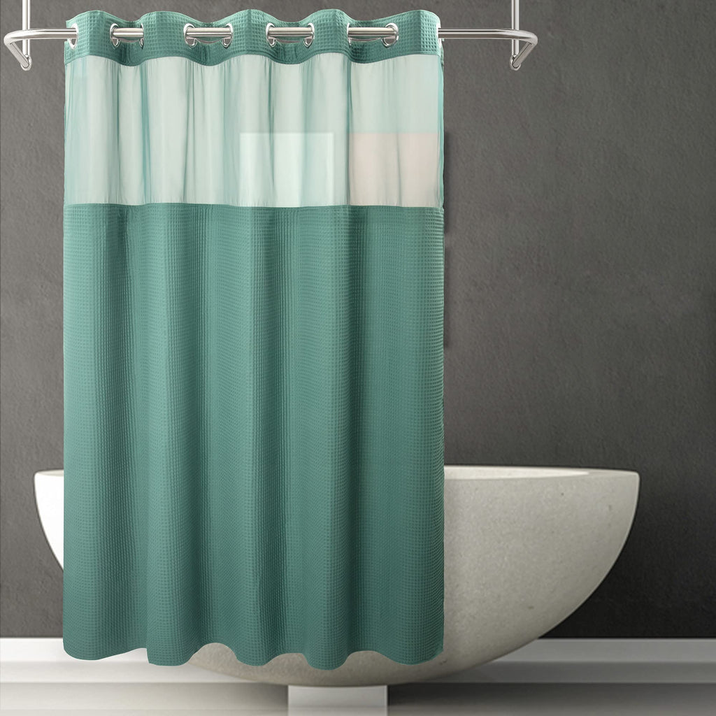 River Dream Heavyweight Waffle No Hook Shower Curtain with Liner,Gray,71x74