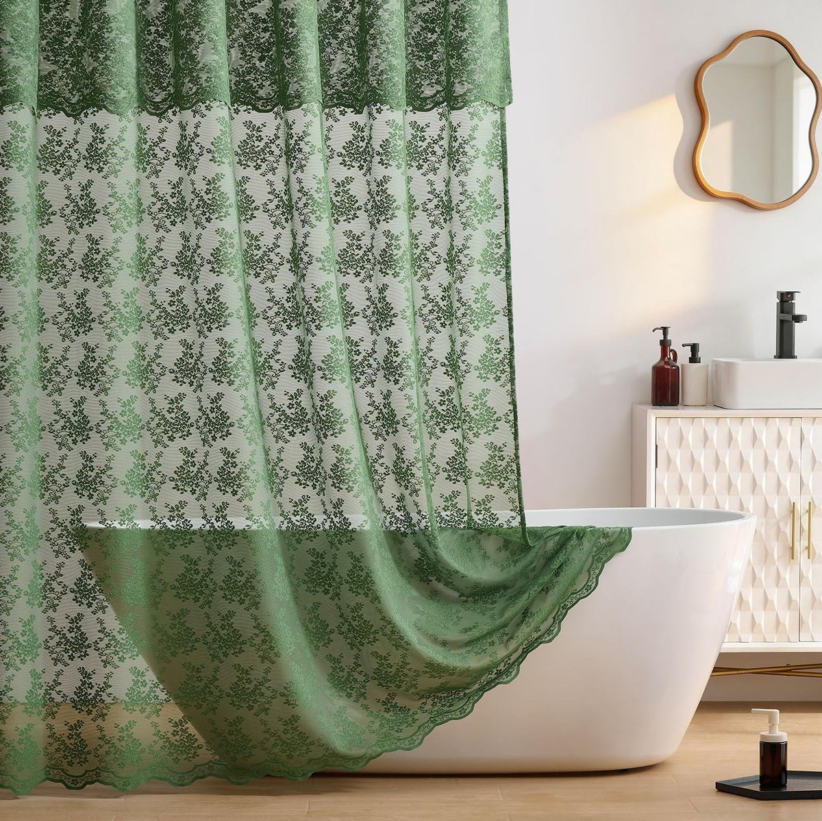 TUDECO Lace Brown Shower Curtain with Attached Valance, 72 x 72 Inch