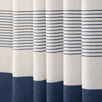 Navy Blue Coastal Ocean Linen Striped Shower Curtain with Tassel 72W X 72L