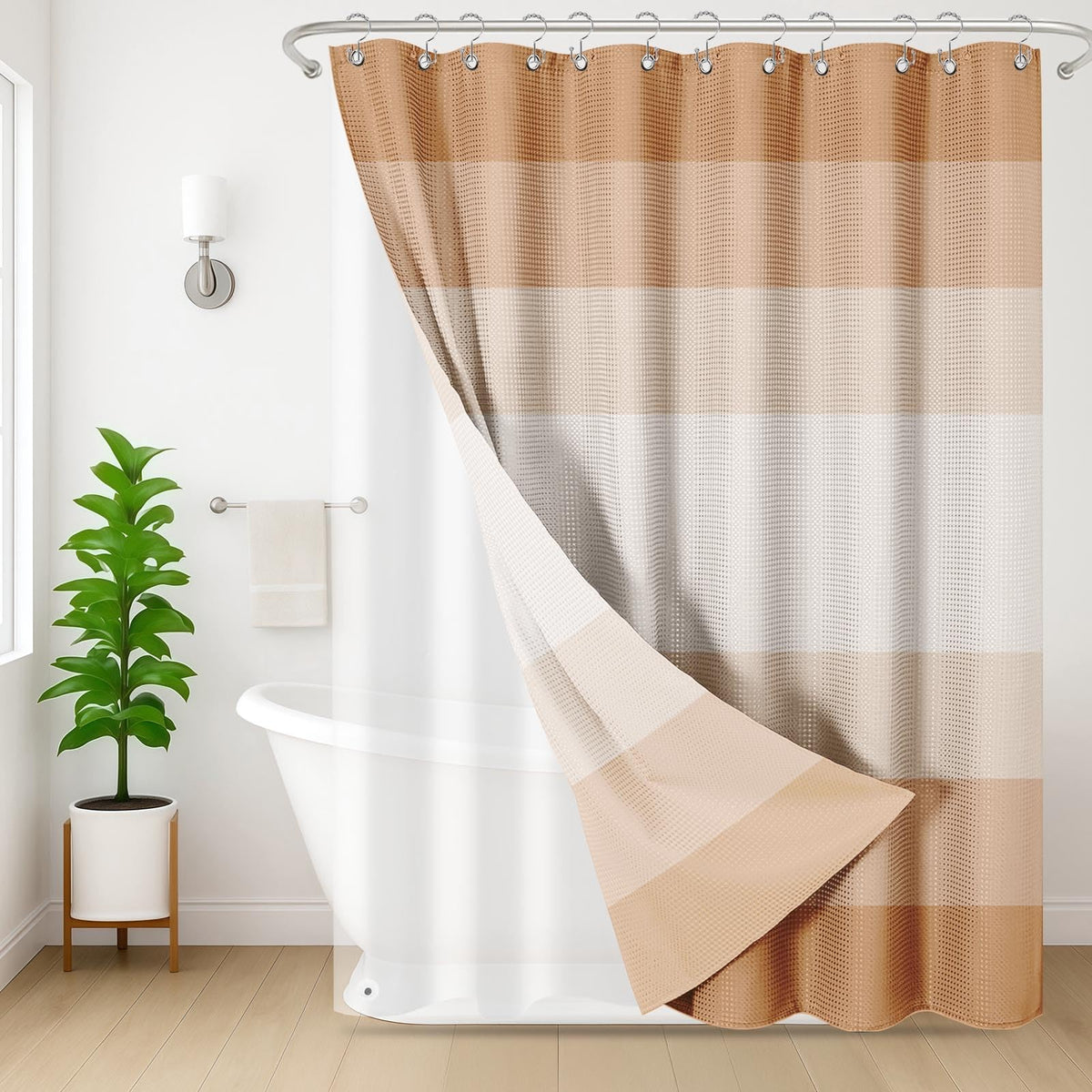 3 in 1 Shower Curtain and Liner,72 x 72 inch, Striped Grey