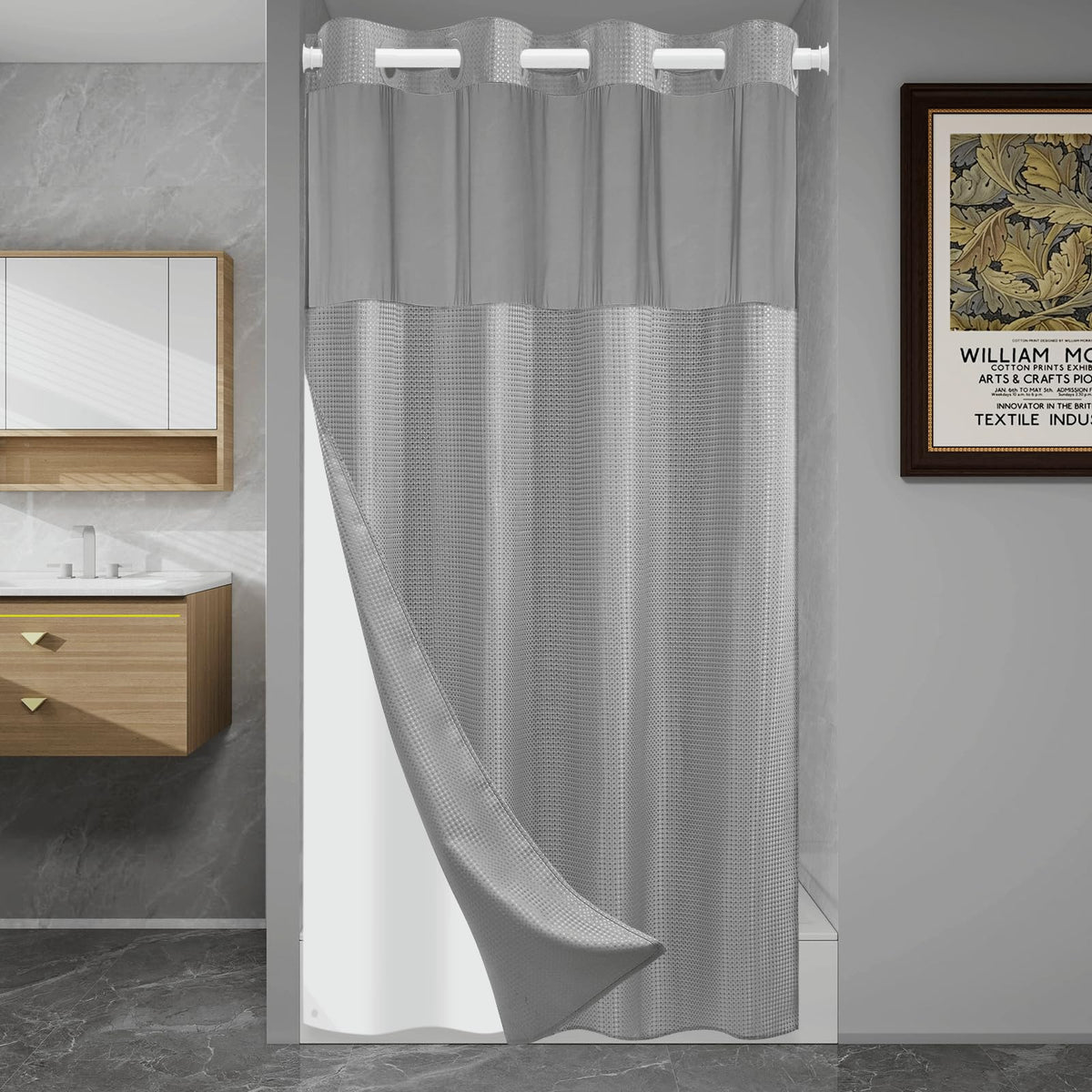 SORTTO Ringless Waffle Shower Curtain with Snap in Liner Set, 71x74, White