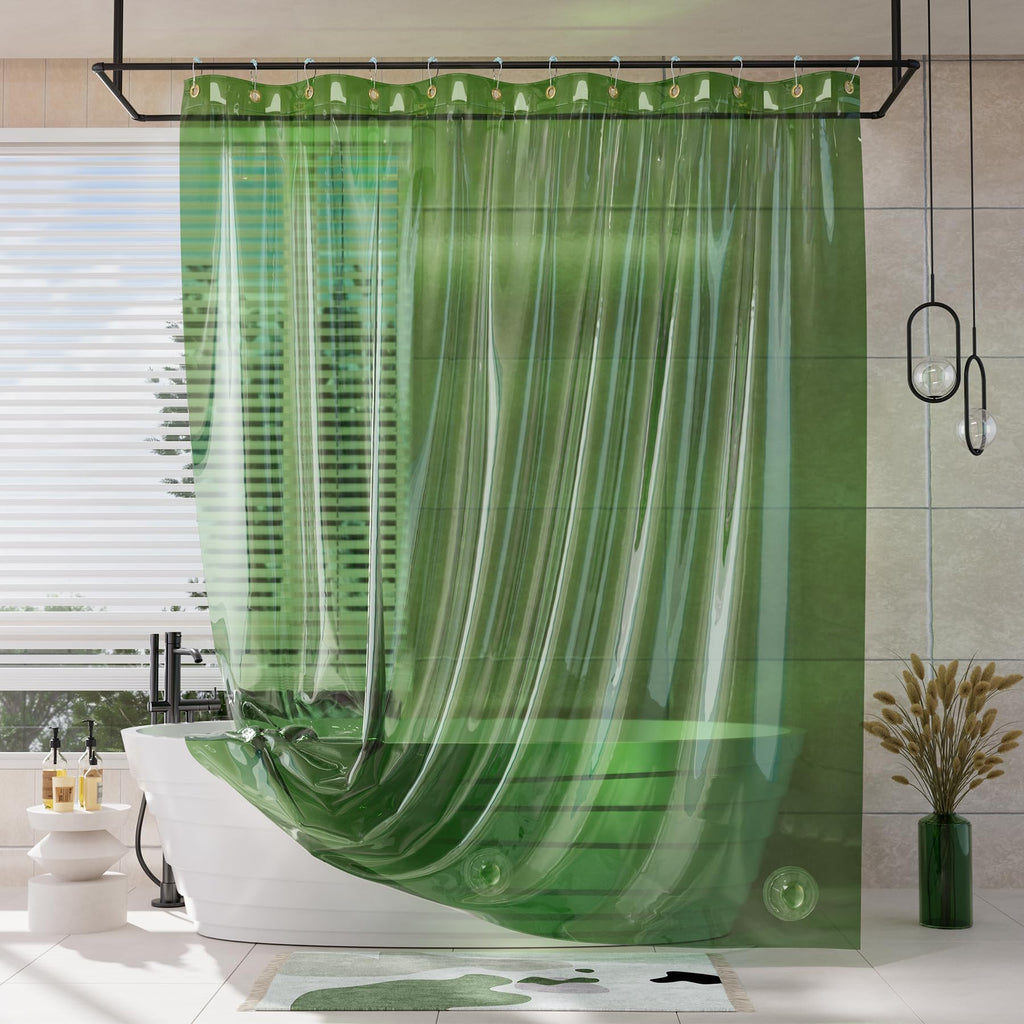 AmazerBath Heavy Shower Curtain Liner, 100% EVA Clear Green Heavy Duty Luxury Soft Shower Curtain and Liner 2-in-1, 72x72 Plastic Weighted Shower Liner, 12 Rustproof Grommets & 3 Heavyweight Stones