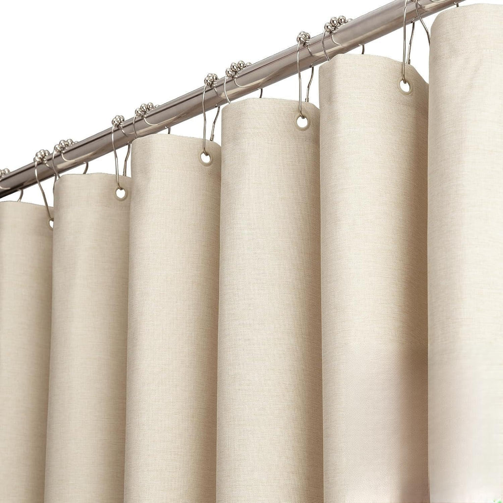 BTTN Beige Linen Textured Waterproof Cloth Shower Curtain Set, 72x72, Cream
